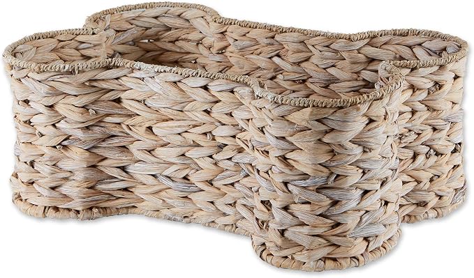 Bone Dry Pet Storage Collection, Bone Shape Hyacinth Toy Basket, White Wash, Large - 24x15x9"