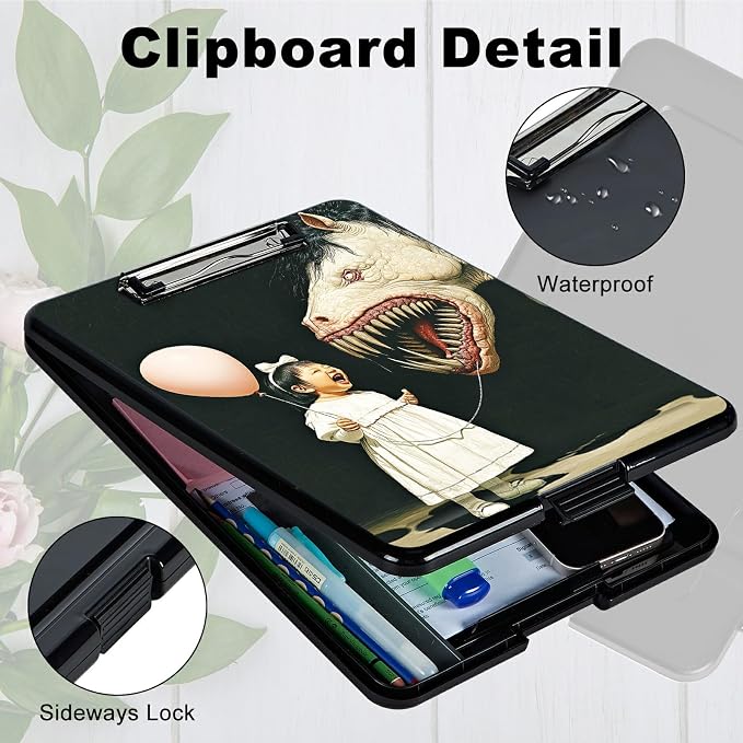 Heavy Duty Storage Clipboard, Slim Nursing Clipboard with Internal Pen Case, Portable File Organizer Case for A4 Letter Size Paper Office Medical Professionals, Girl Horse