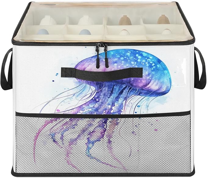 TropicalLife Jellyfish Shoe Organizer for Closet | Fantasy Sea Animals Foldable Shoe Storage Organizer Box Bin with Adjustable Dividers and Clear Cover, Fits up to 16-32 Pairs