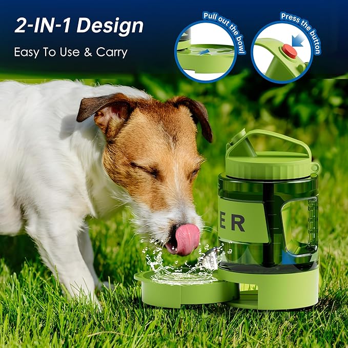 77oz Dog Water Dispenser, 2.2L Large Portable Dog Water Bottle with Pull-Out Drinking Bowl, BPA Free Leak-Proof Pet Travel Water Container for Camping, Hiking, Beach, Car Travel Essentials