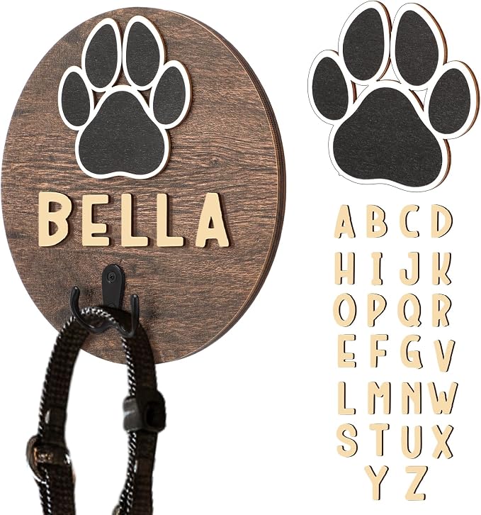 Kathfly Dog Leash Holder for Wall Pet Harness Hanger with 52 Letters | Dog Leash Hangers Cat Collar Organizer for Entryway, Pet Loss DIY Gifts, Pet Keepsake Home Decor