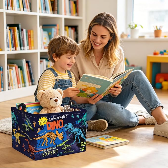Clastyle Large Boho Dinosaur Pterosaur Boy Book Toy Storage Basket Dino Palm Tree Clothes Laundry Hamper for Kid Room Nursery,Skeleton 36L