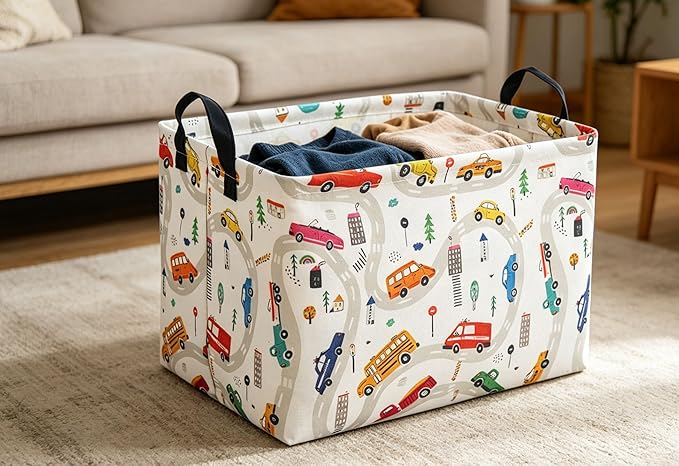 Essme Rectangular Basket,Car Storage Basket with Handles for Room Decor,Racing Storage Bin（Car）