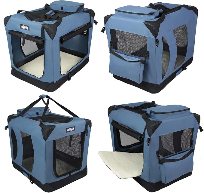 EliteField 3-Door Soft Dog Crate with Bed & Carrying Bag (2-Year Warranty) | 3 Mesh Doors, Steel Frame, Removable & Washable Crate Cover and Bed Cover, Storage Pockets, Indoor/Outdoor, Foldable
