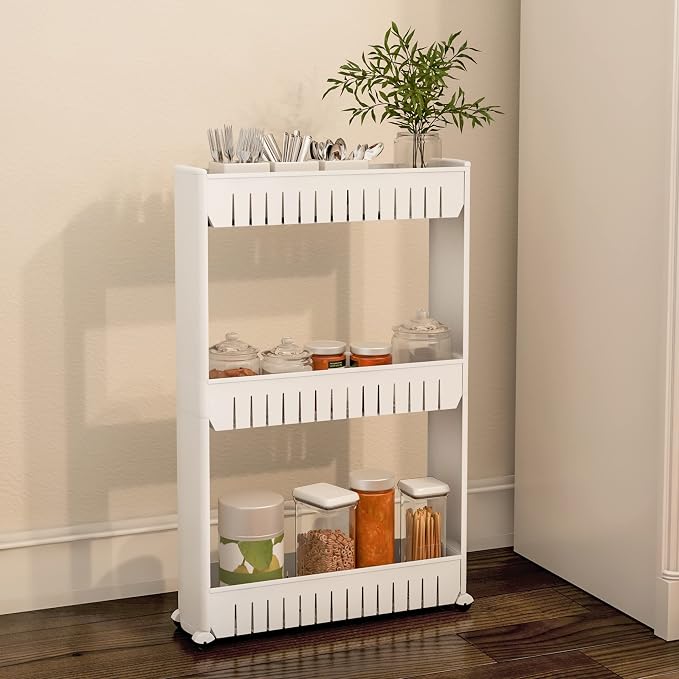 Lavish Home 3 Tier Shelf Rolling Cart, White, 19.5” x 5” x 28”