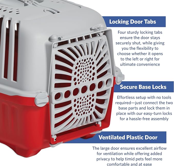 Midwest Homes Spree Travel Carrier, Small, Red - Dog & Cat Crate | Hard-Sided Pet Carrier, Plastic Door, Ventilated Design, Locking Tabs, Easy Assembly