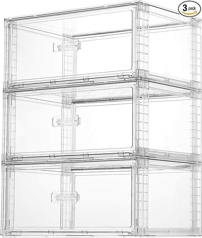Vtopmart 3 Pack Large Clear Stackable Storage Drawers 23QT | Easily Assemble Plastic Closet Storage Bins, Dust-Proof UnderBed Organizer for Clothing, Sweater Organization