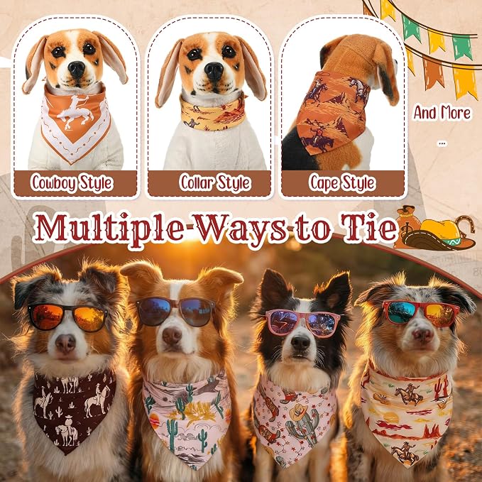 Kacctyen 50 Pcs Cowboys Dog Bandanas Bulk Bandanas for Dogs Grooming with Western Cowboys Pattern Adjustable Pet Triangle Scarf Bib Washable for Small Medium Large Puppy Cats Pets Costume Accessories