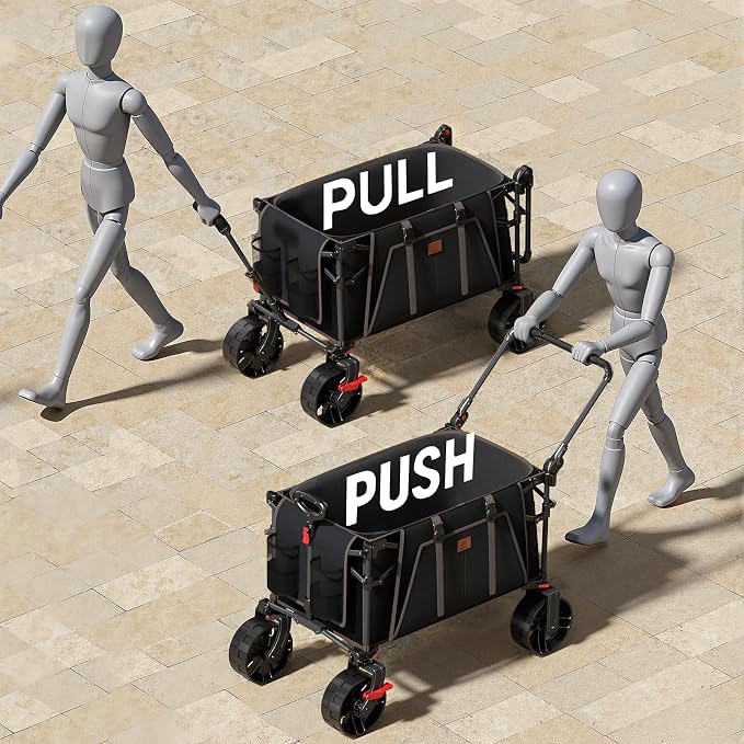 EVER ADVANCED Folding Push Wagon with Canopy, Shopping Cart with Brakes | Portable Collapsible Wagon Cart with All-Terrain Big Wheels for Camping, Beach, Sports