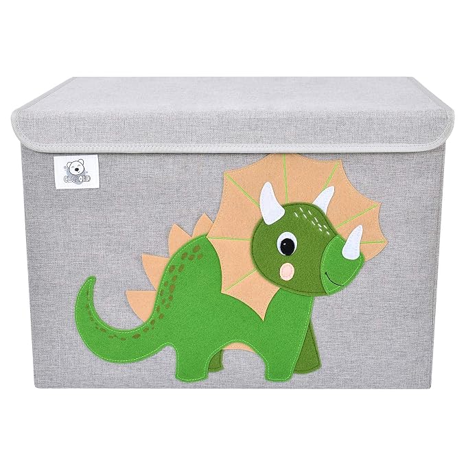 Large Toy Box Storage with Lid, Foldable Fabric Toy Chest Storage for Kids | Toy Organizer Basket, Collapsible Animal Print Storage Bin for Toddlers, Boys and Girls, Playroom, Baby Nursery (Triceratops)