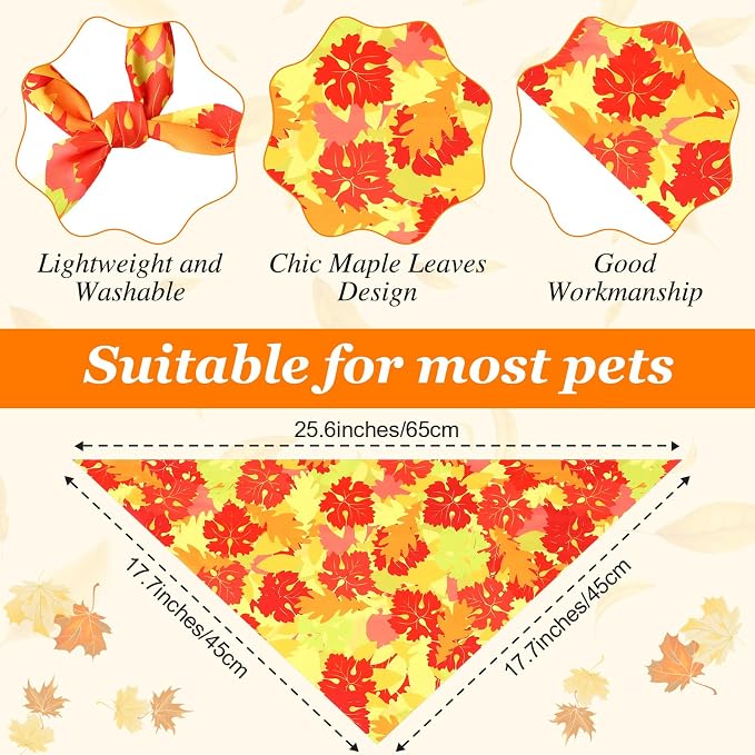 Abbylike 50 Pcs Fall Dog Bandanas Bulk, Autumn Maple Leaves Pattern