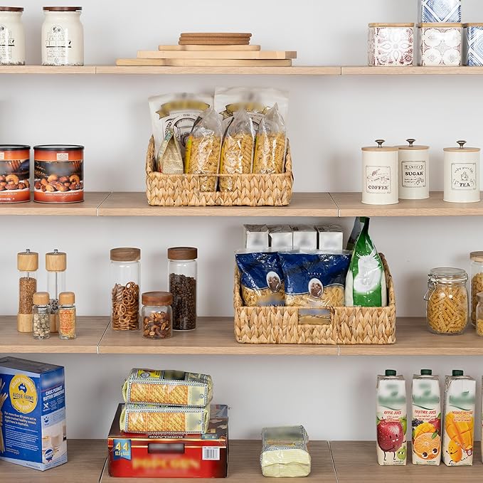 StorageWorks Pantry Baskets for Organizing, Hyacinth Storage Baskets,2-Pack | Pantry Organizers and Storage with Built-in Handles, Wicker Storage Baskets for Shelves, Wicker Baskets for Organizing