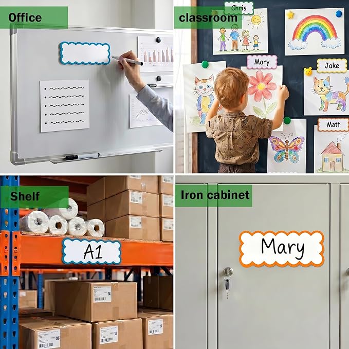 60 Pack Magnetic Dry Erase Labels, 3.2 x 1.3 in Colorful Reusable Name Tags for Whiteboard, Flexible Magnetic Strips for Classroom Organization, Refrigerator, Office & Lockers, 6 Colors