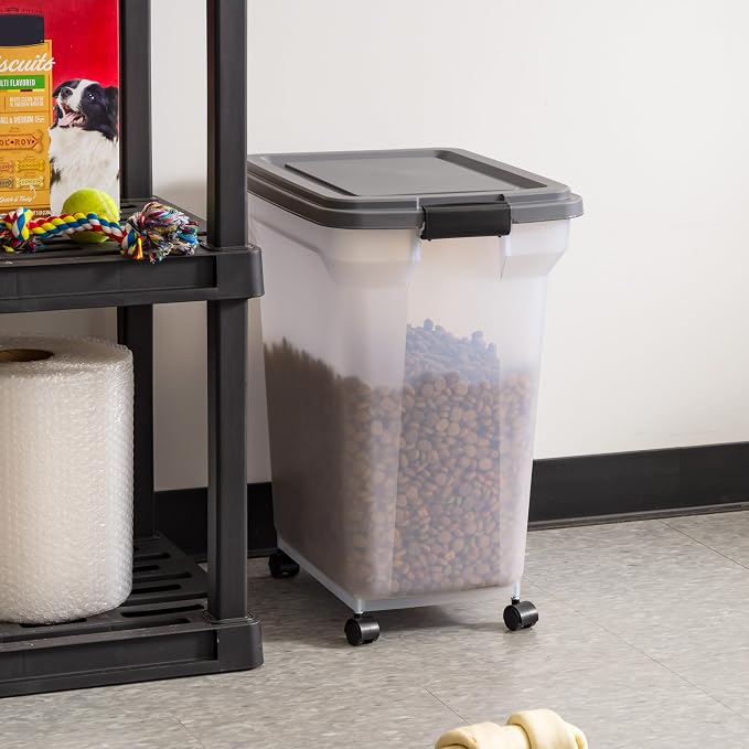 IRIS USA Dog Food Storage Container, Up to 54 lbs, Dark Gray, Made in USA | Includes 2-Cup Scoop & Wheels, Airtight Seal, BPA-Free, Bird Seed, Cat food, Cat Litter, Treats, Keeps Kibble Fresh