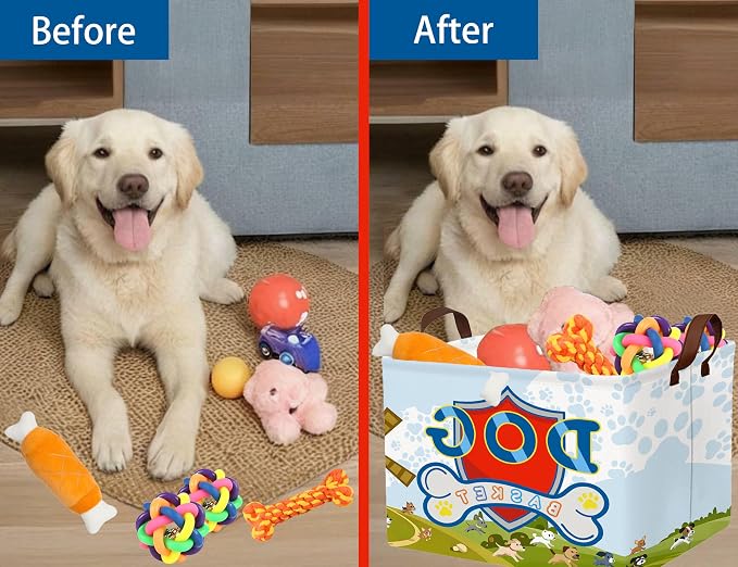 Large Dog Toy Basket Storage Bin Organizer With Handles Collapsible Puppy Gift Box for Kids Toy, Clothing, Blankets (Paw)