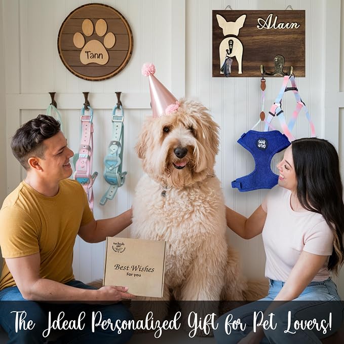 Personalized Dog Leash Holder, Dog Butt Harness Wall Hanger Organizer with Name, Hooks for Leashes, Keys, Collars, Funny Leash Rack Wall Mount for Entryway, Gift for Pet Lovers, Home Décor