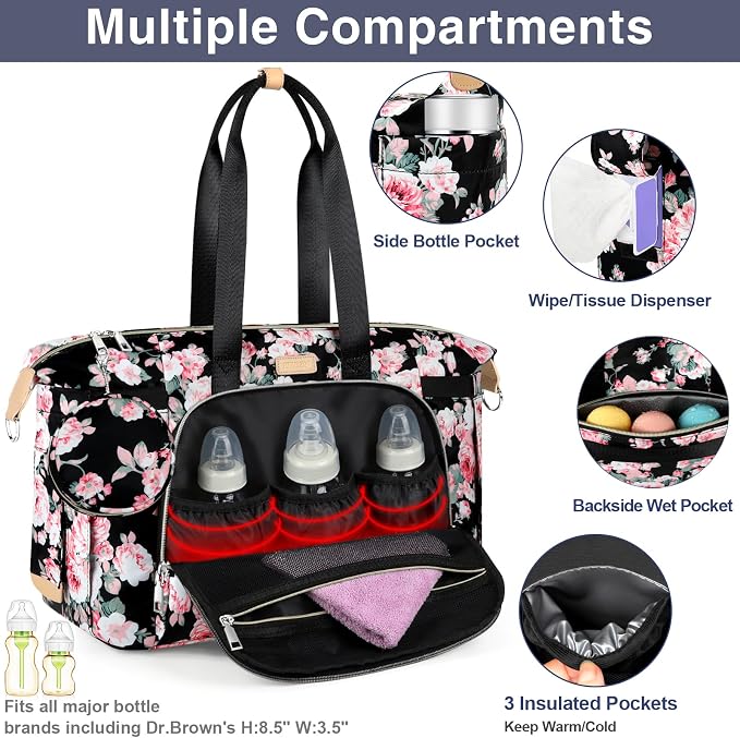 Diaper Bag Tote for Baby 7PCS, Large Mommy Bag with Portable Changing Pad | Multifunctional Hospital Bags for Labor and Delivery with Pacifier Case and Organizer Pouches,Travel Baby Bag for Boy Girl