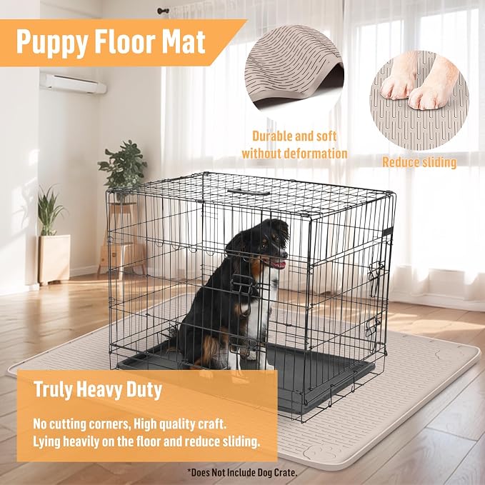 Silicone Dog Bed Mat 40"x 40" Crate Mat for Dog Cages, Khaki | Extra Large Kennel Mat with Raised Edge, Washable, Leakproof, Waterproof Dog Mat for Crate, Dog Floor Mat to Protect Floors