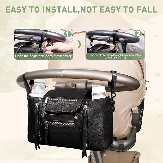 miss fong Universal Stroller Organizer with Insulated Cup Holder Stroller Caddy Baby Storage Bag with Adjustable Strap, Fits for like Uppababy, Baby Jogger, Britax, Umbrella