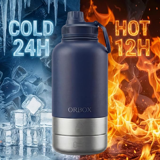 32oz Portable Dog Water Bottle with 2 Detachable Bowls for Small & Medium Dogs, Insulated Dog Travel Bottle for Walking and Road Trips (Dark Blue)