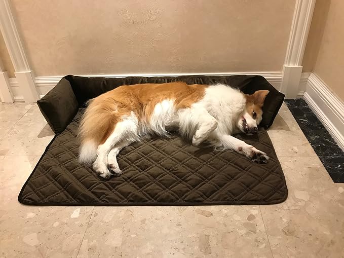 Brilliant Sunshine Chocolate Velvet Dog Sofa Slipcover, Large | Calming Pet Couch Bed with Removable & Washable Cover, Funiture Protector & Bed Mat for Dogs, Pets, Cats, 42"×32"×8"
