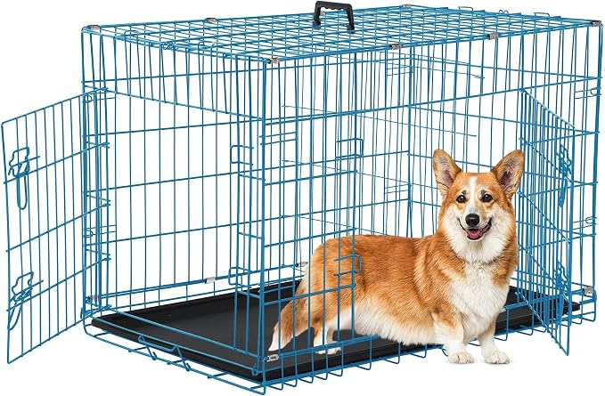 Medium Dog Crate 36 Inch - Foldable Kennel With Double Door, Leak-Proof Tray, Divider - Portable Collapsible Metal Cage for Indoor Use