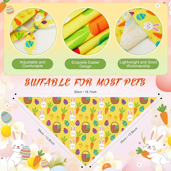 Abbylike 50 Pcs Spring Dog Bandanas Bulk Bunny Egg Carrot Bandanas for Dogs Triangle Kerchief Bibs Scarf Set for Pet Easter Costume Photo Props Accessories Pet Shops, 25 Styles (19.7 x 13.8 x 13.8)