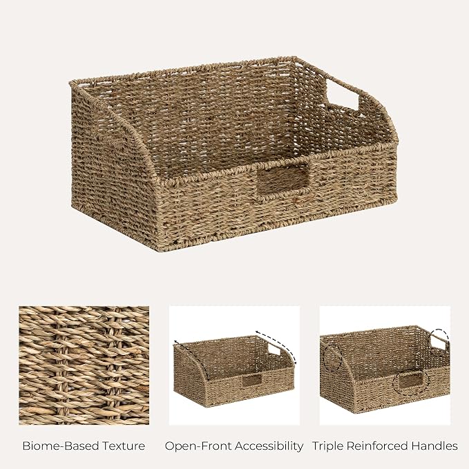 StorageWorks Pantry Baskets for Organizing, Seagrass Storage Baskets,2-Pack | Large Seagrass Baskets, Wicker Storage Baskets for Shelves,Pantry Organizers and Storage,Handwoven Wicker Baskets for Storage