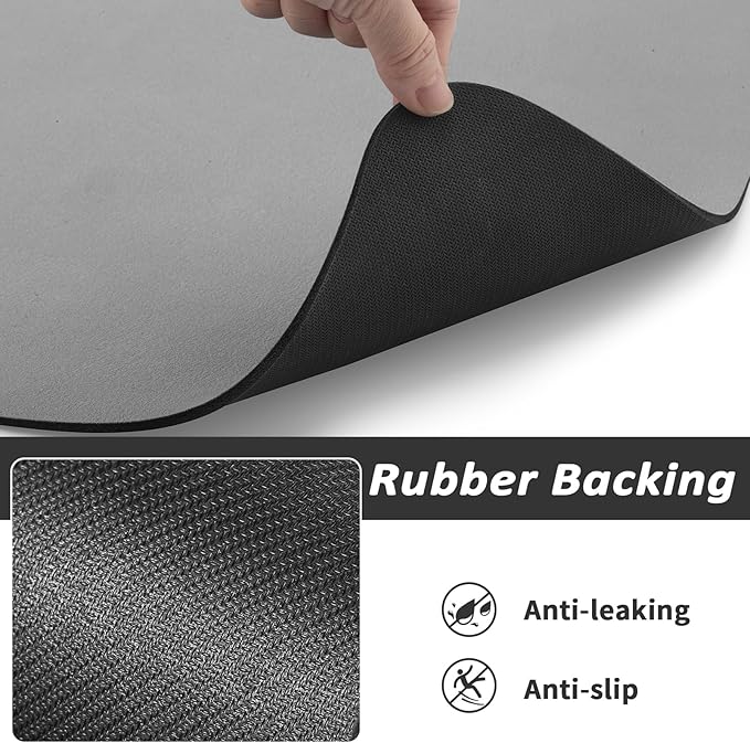 HotLive Dog Food Mat - Absorbent Cat Mat for Food and Water, No Stains Pet Feeding Bowl Mat, Easy to Clean Pet Placemats, Quick Dry Dog Water Dispenser Mat for Messy Drinkers | Paw Grey 18"x 34"