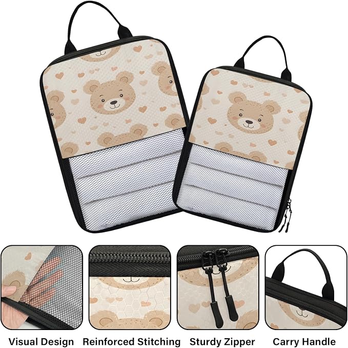Bear Compression Packing Cubes Cute Bear 6 Set Travel Packing Cubes for Suitcases Lightweight Expandable Organizers