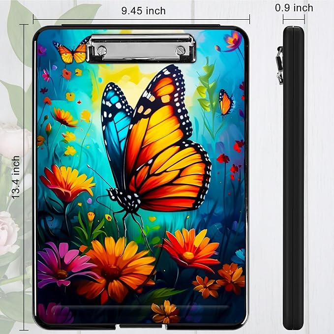Butterfly Blue Sky A4 Clipboard with Storage Pen Holder, Clipboards Organizer Nursing Clipboard Foldable File Folder Plastic Clipboard Folio Clip Board for Office Students Classroom Doctor