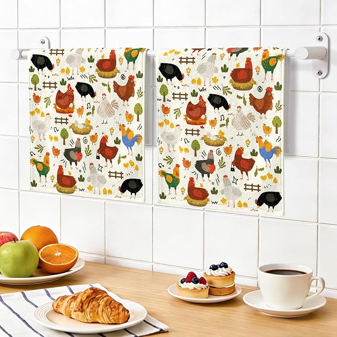 Chicken Kitchen Towels, 2 Pcs Chicken Dish Towels, Rooster Dish Towels for Kitchen Drying Absorbent, Rooster Dish Towel Decor Dishcloths Funny Cute Housewarming Gifts for Women