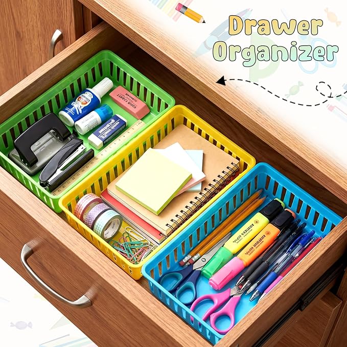 Wenqik Set of 12 Small Plastic Baskets for Organizing, Colorful