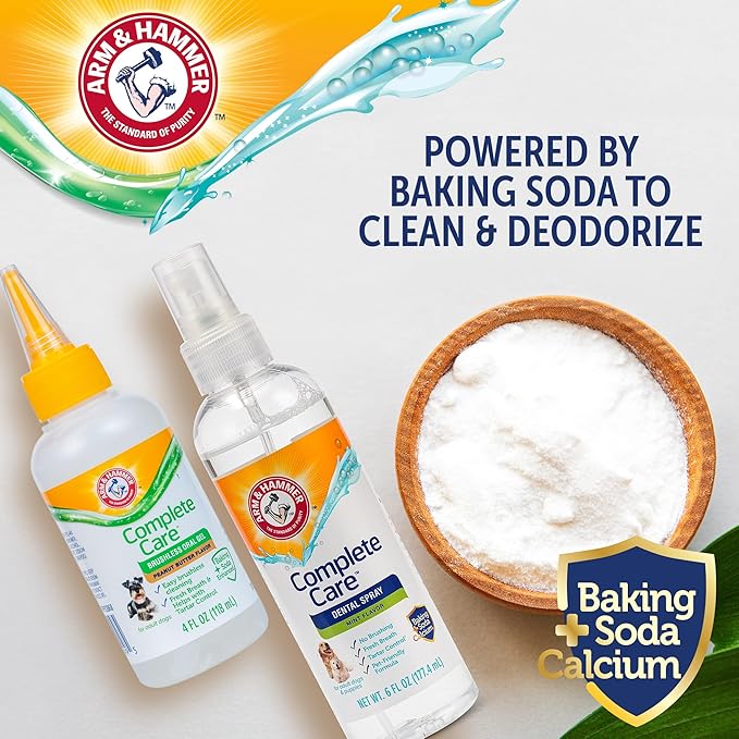 Arm & Hammer Complete Care Brushless Dental Kit for Dogs – Includes No-Brush Oral Gel + Dog Dental Spray, Fresh Breath, Tartar Control, Baking Soda Enhanced Dental Dog Supplies, 4oz