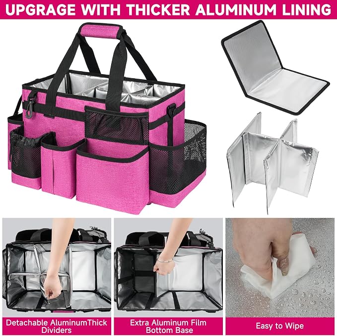 Cleaning Caddy Bag, Large Cleaning Bag for Housekeepers, Rose Pink | Cleaning Caddy Organizer for Cleaning Supplies with Handle and Adjustable Shouder Strap, Easy to Clean & Heavy Duty Design