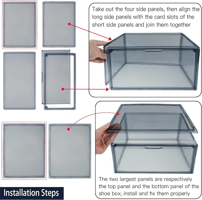 1 Pack Acrylic Grey Shoe Boxes for Flat,Loafer &Small Space, Fit Size 13 | Magnetic Side Door, Space-saving Clear Shoe Storage Boxes, Acrylic Display Case, Shoe Containers for Entryway & Sneaker