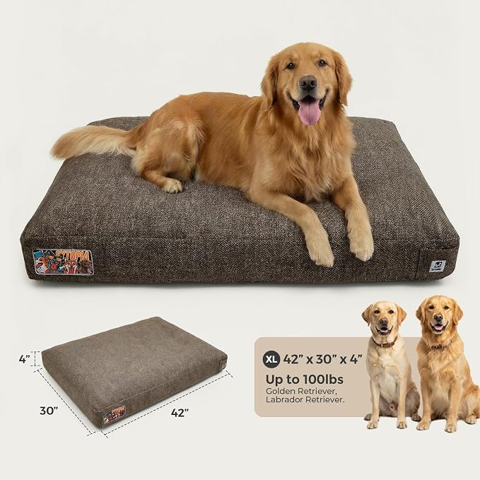 Sytopia 42 Inch Indestructible Durable Dog Beds for Extra Large Dogs, Chew Proof Waterproof Pet Crate Pad with Machine Washable Removable Cover, Great for Indoor, Outdoor, Crate, Patio Use, Brown