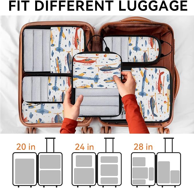 Airplane Compression Packing Cubes Cartoon 6 Set Travel Packing Cubes for Suitcases Lightweight Expandable Organizers