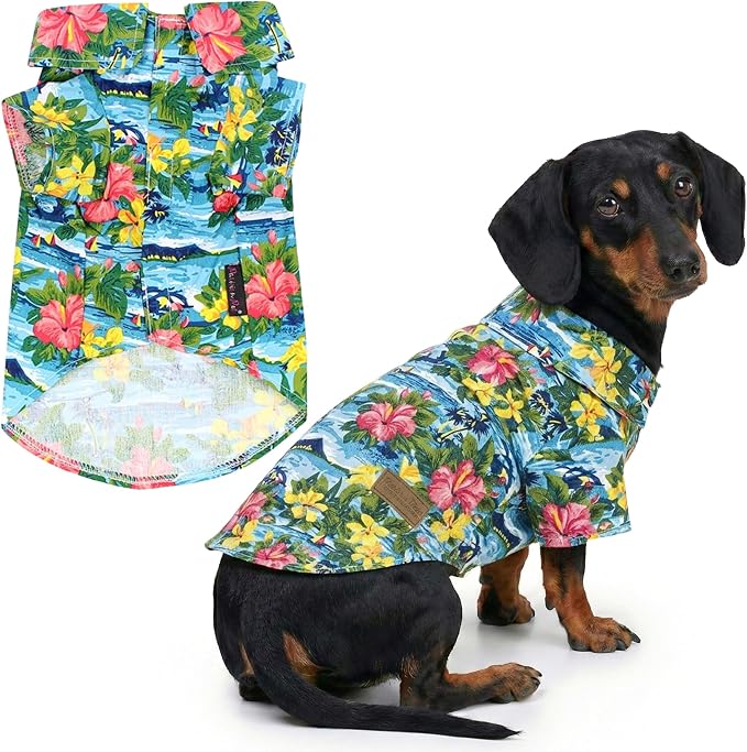 Parisian Pet Floral Dog Shirt - Cotton Clothes for Large Dogs - Stylish Dog Beach Outfit - Lightweight and Soft Puppy Clothes - Trendy Tshirts for Dogs - Comfortable Summer Vacation Pet Apparel