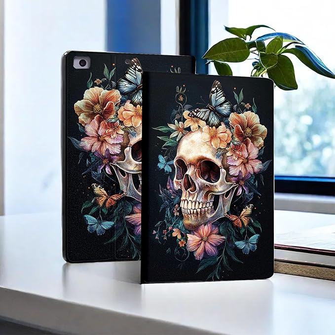 for Microsoft Surface Go 4/3/2/1-10.5" 2021 Tablet Case,Auto Wake/Sleep,Adjustable Stand Protective Cover - Skull Flower Butterfly