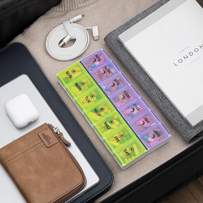 DANYING Large Pill Organizer 2 Times a Day, Weekly Pill Box 2 Per Day, AM PM Pill Case, Pill Container 7 Day, Vitamin Case Twice a Day