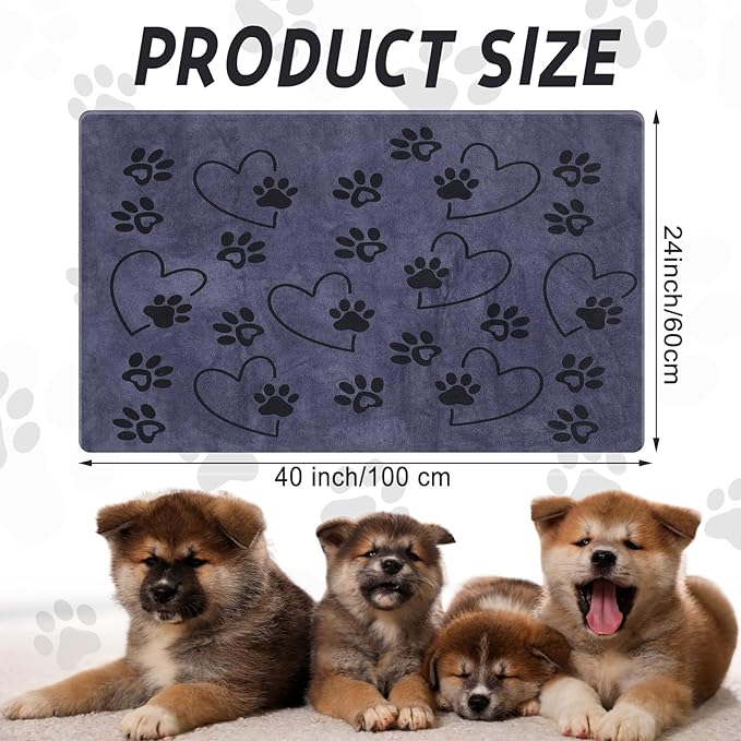 Fanfanwin 4 Pcs Dog Bath Towels Microfiber Drying Dog Towel Absorbent Pet Heart Paw Towels for Medium Dogs Puppy Cats Pets Shower(Gray)