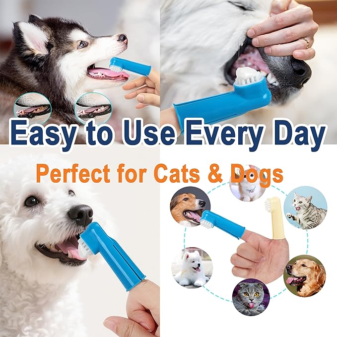 9-Piece Dog Tooth Brushing Kit, Pet Dental Hygiene & Grooming Set for Dogs and Cats, Includes Dual-Head Toothbrush, Finger Brushes, Tongue Scraper and Tear-Stain Grooming Brush