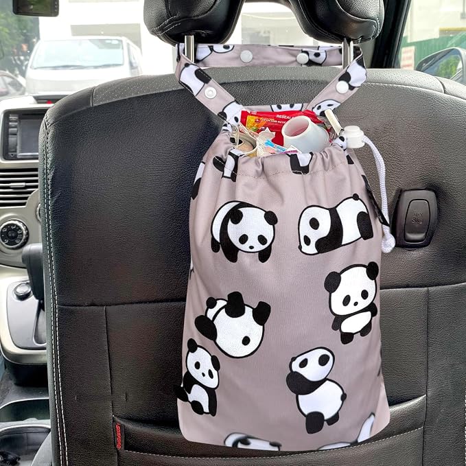 Waterproof Car Trash Bag Reusable Portable Garbage Can with Drawstring Top Adjustable Hanging Strap Leakproof & Washable for Cars SUVs & Trucks