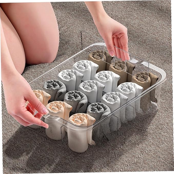 Ciieeo Transparent Compartment Pet Underwear Storage Box with Adhesive for Wardrobe Under Shelf Socks and Underwear Organizer Drawer Dust Divider for Closet and Drawer Use