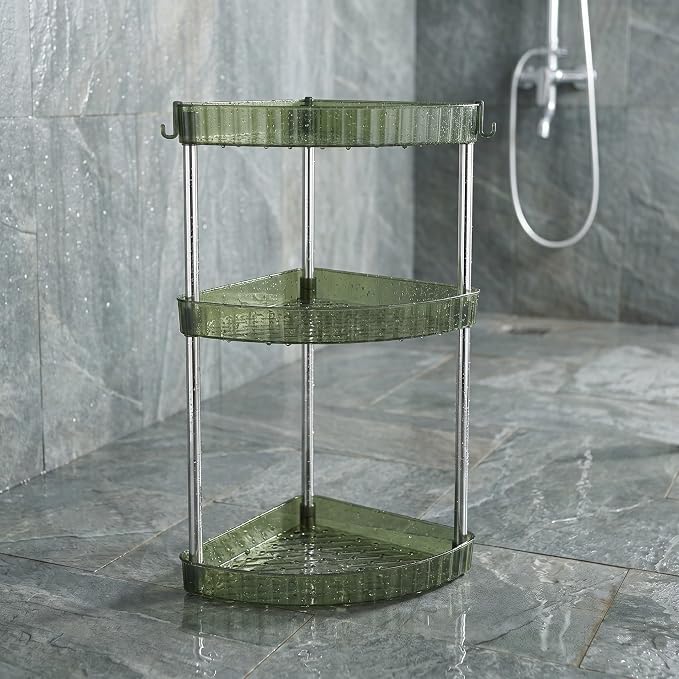 3-Tier Triangle Bathroom Shelf Organizer, Space-Saving Corner Storage Rack Made of Stainless Steel and Pet, Minimalist Design for Shower and Restroom Storage