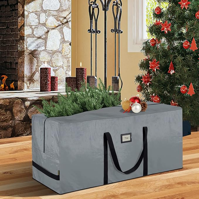 BALEINE 7.5 ft Christmas Tree Storage Bag, Heavy Duty Extra Large Artificial Christmas Tree Bag with Reinforced Handles and Dual Zippers Wide Opening (Gray, 7.5 ft)