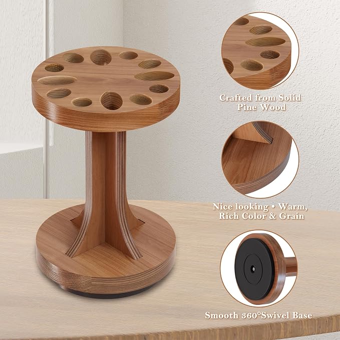 Rotating Scissor/Shear Holder, 12 Mixed-Size Slots for Sewing | No Assembly Required, Custom Fit for All Shears, 360° Swivel Base, Wooden Craft for Sewing, Kitchen & Pets
