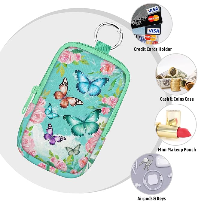Hand Sanitizer Holder, Butterfly Floral Spray Case Zippered Pouch | Keychain, Travel Size, Cute Fashion Accessory with Snap Hook, for Glow Mist and Power Mist 1FL OZ, Mini Small Pocket Clip on