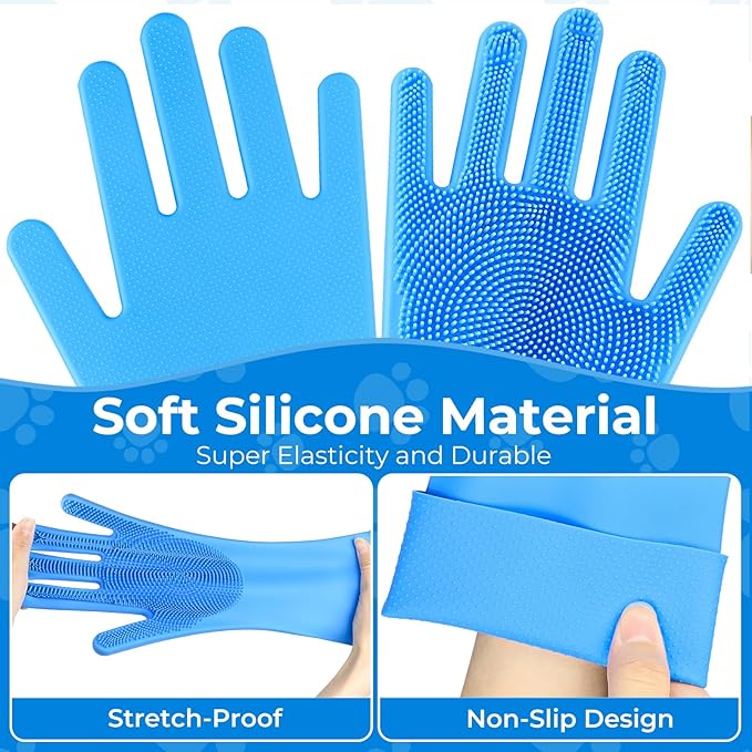 3PCS Pet grooming kit ,Pet hair removal glove | Dog Bath Brush | Pet Grooming Glovesc, Newly Upgraded Reusable Electrostatic Pet Hair Gloves & dog bath gloves for dog grooming & pet hair cleaning